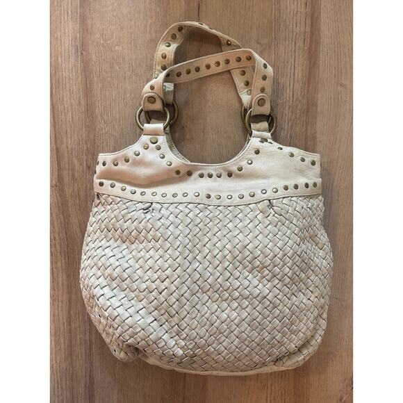 Fossil White Leather Woven Studded Shoulder Bag Style 1042 – Medium Purse - Picture 1 of 6